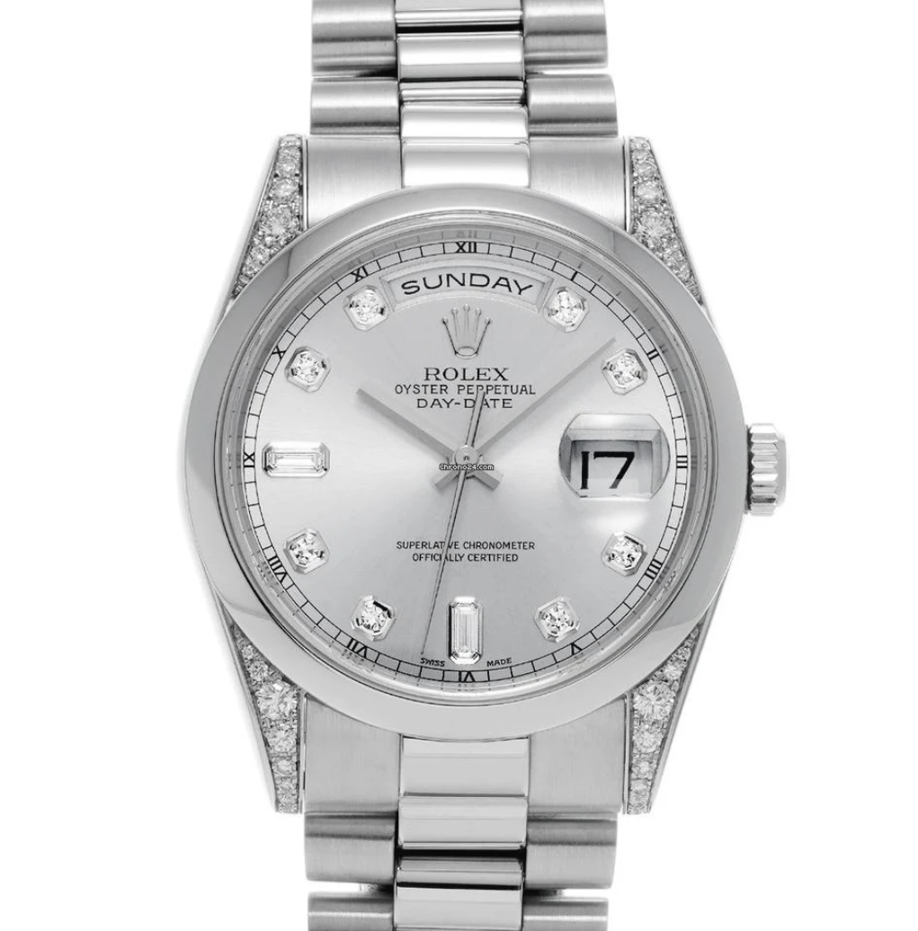 Rolex Day-Date Platinum Diamond Silver Dial 36mm