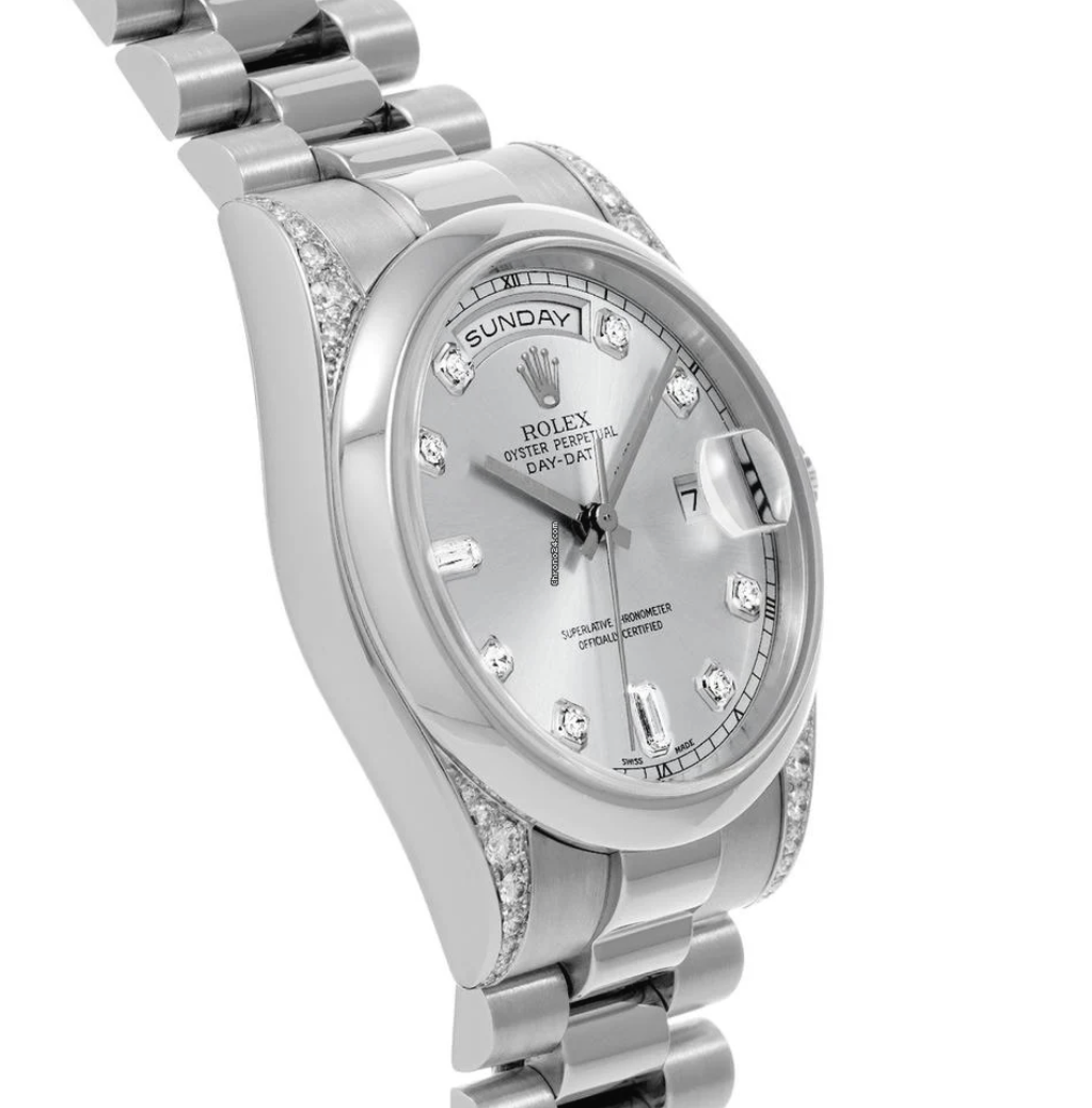 Screenshot 2026-02-26 at 7.22.40 PM Rolex Day-Date Platinum Diamond Silver Dial 36mm