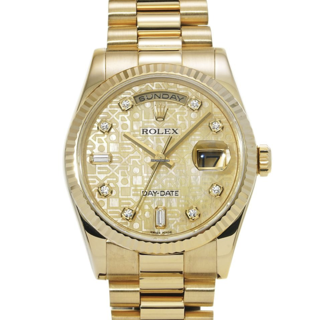 Rolex Day-Date Yellow Gold Diamond Gold Dial 36mm 2012