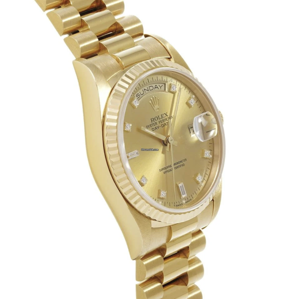 Rolex Day-Date Yellow Gold Diamond Gold Dial 36mm 1990
