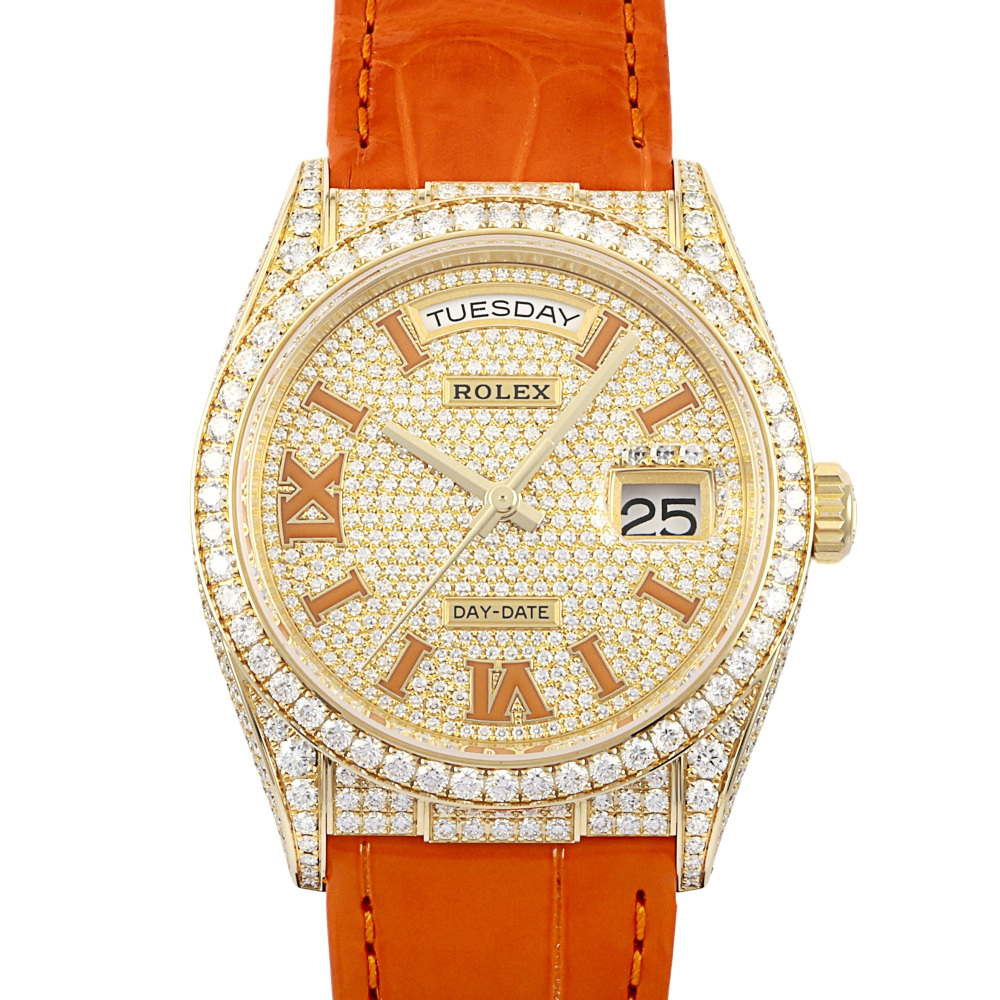 Rolex Day-Date Yellow Gold Champagne Diamond Dial Full Factory Diamond 36mm 2022