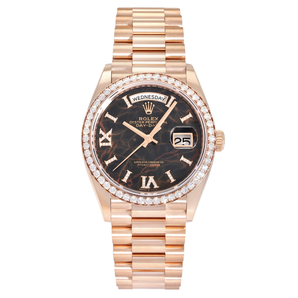 Rolex Day-Date Rose Gold Dark Brown Dial Diamond Bezel 36mm 2021