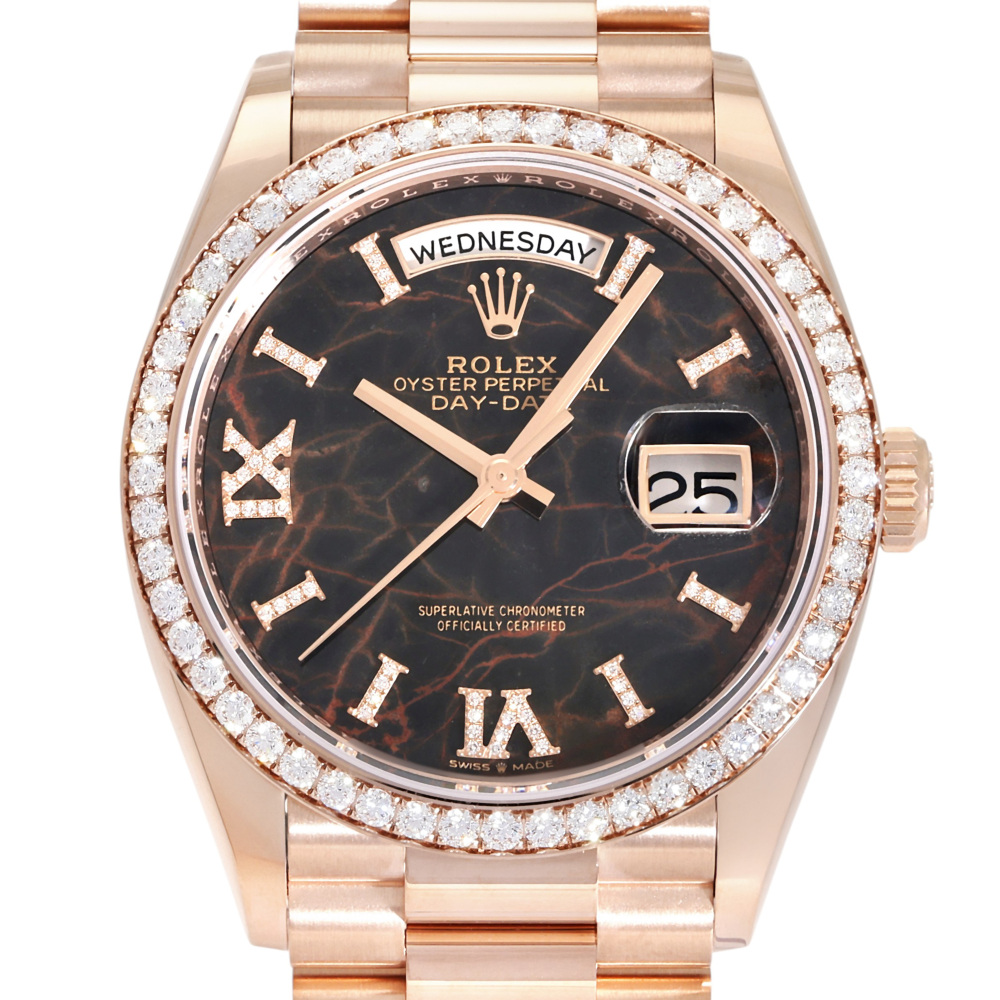 Rolex Day-Date Rose Gold Dark Brown Dial Diamond Bezel 36mm 2021