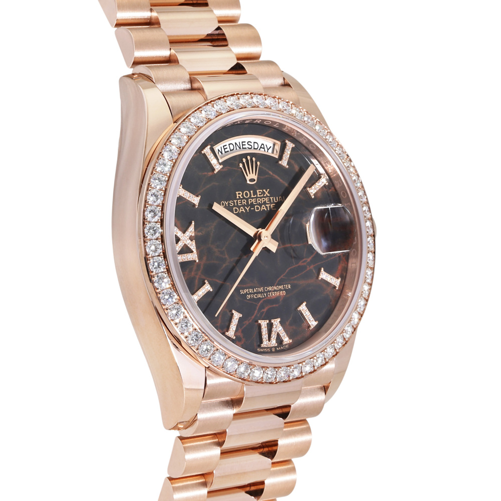 Rolex Day-Date Rose Gold Dark Brown Dial Diamond Bezel 36mm 2021