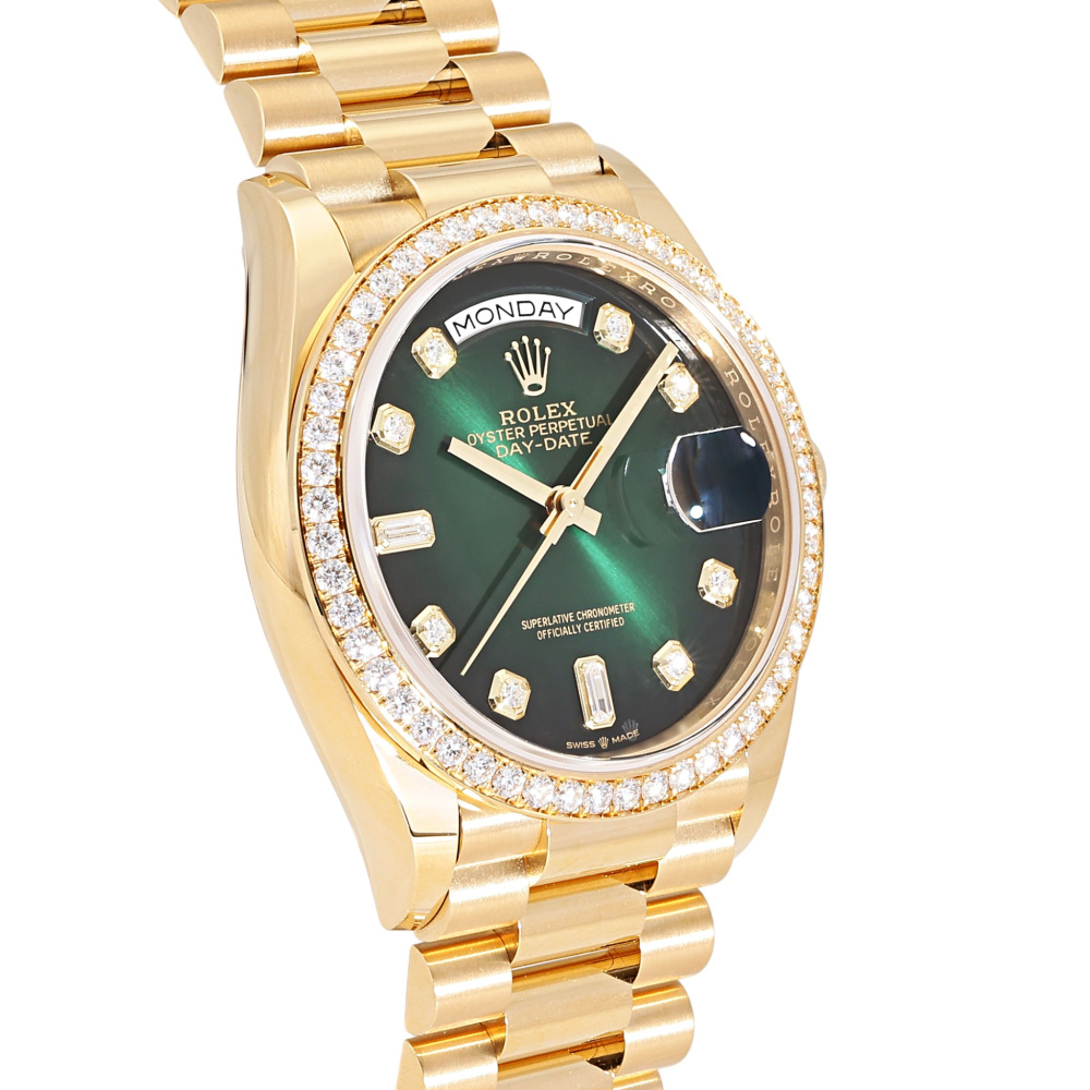 Rolex Day-Date Yellow Gold Green Diamond Dial Diamond Bezel 36mm 2023