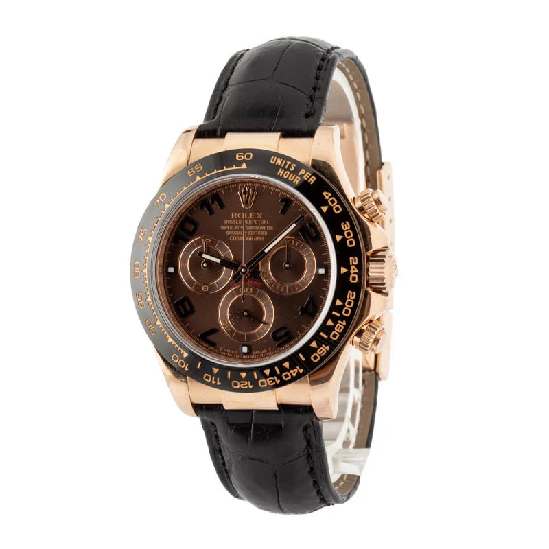 Used-Rolex-Daytona-116515-Rose-Gold-on-Leather-SKU175884 Daytona Rose Gold Chocolate Dial 40mm 2013