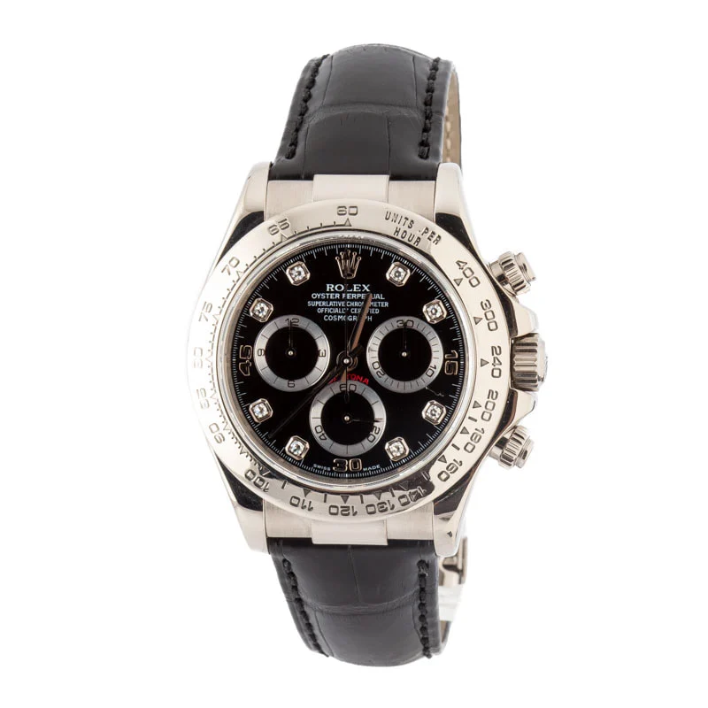Used-Rolex-Daytona-116519-Black-Diamond-Dial-SKU185421 Daytona White Gold Black Diamond Dial 40mm 2000