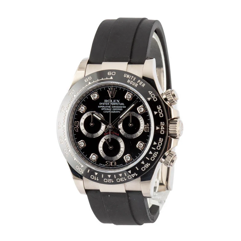 Used-Rolex-Daytona-116519-Tachymeter-Bezel-SKU184590 Daytona White Gold Black Diamond Dial 40mm 2020
