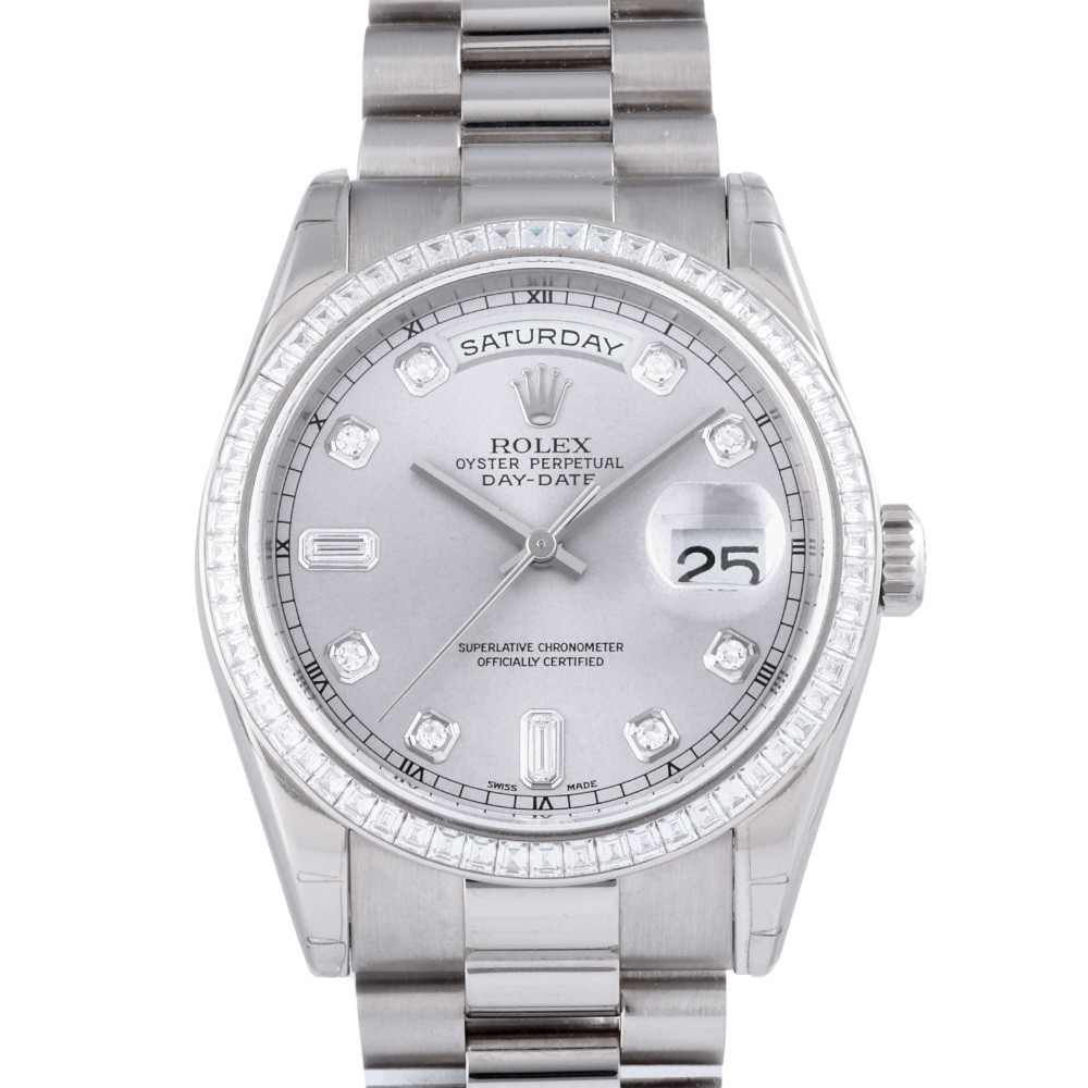 Day-Date White Gold Silver Dial Diamond Bezel 36mm 2015