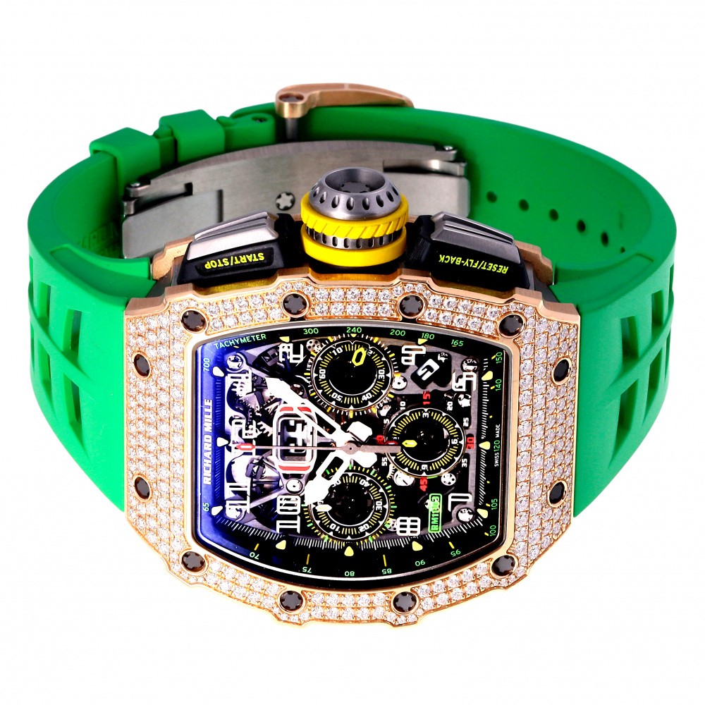 RM11-03 Rose Gold Skeletonized Dial Flyback Chronograph Full Factory Diamond Case 45mm