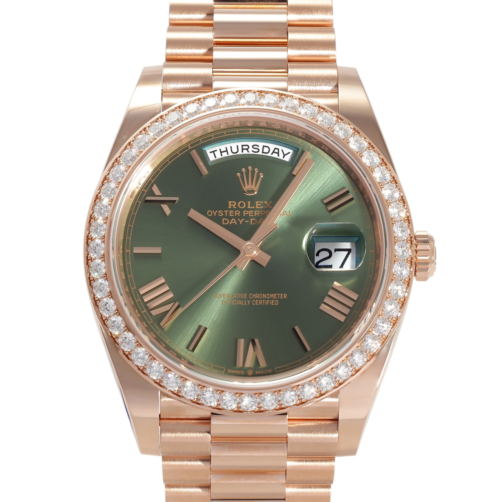 Day-Date Rose Gold Green Dial Diamond Bezel 40mm 2024