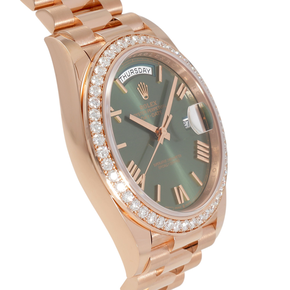 Day-Date Rose Gold Green Dial Diamond Bezel 40mm 2024