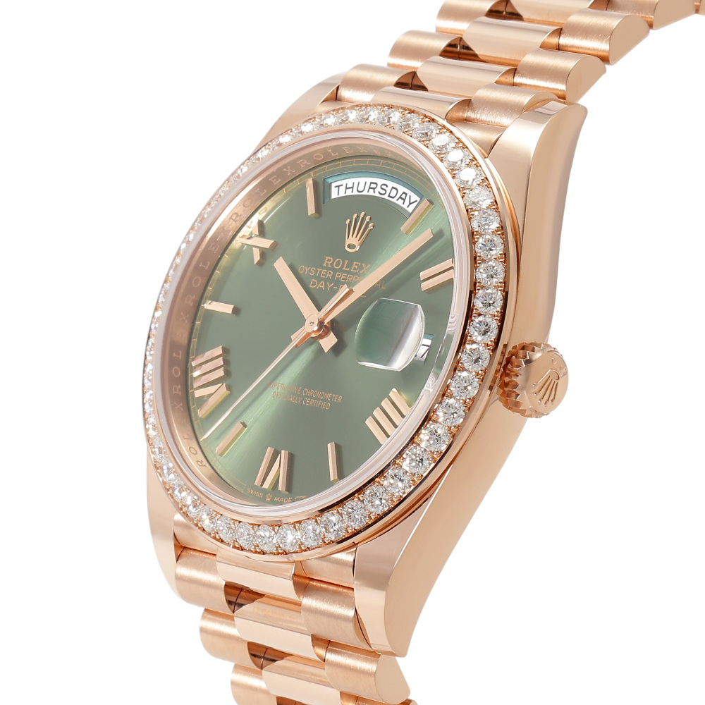 Day-Date Rose Gold Green Dial Diamond Bezel 40mm 2024