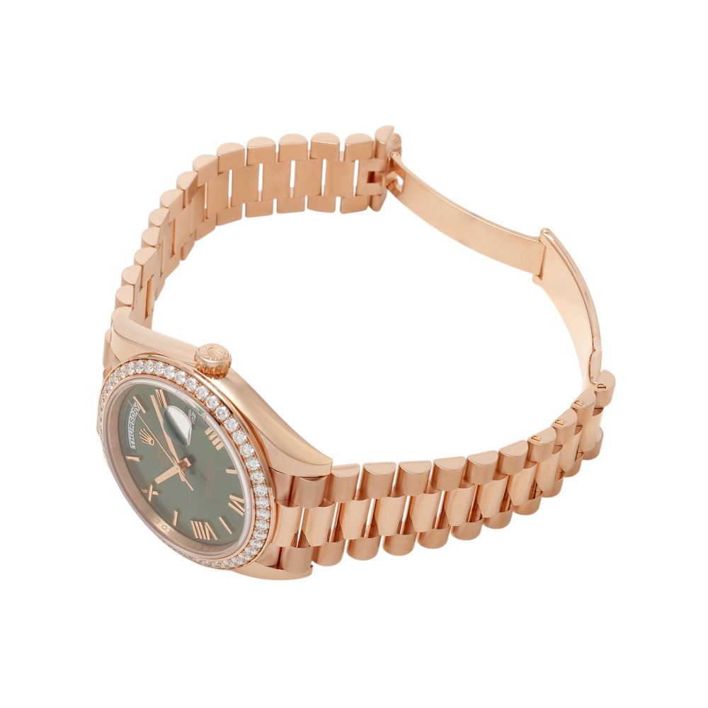 Day-Date Rose Gold Green Dial Diamond Bezel 40mm 2024