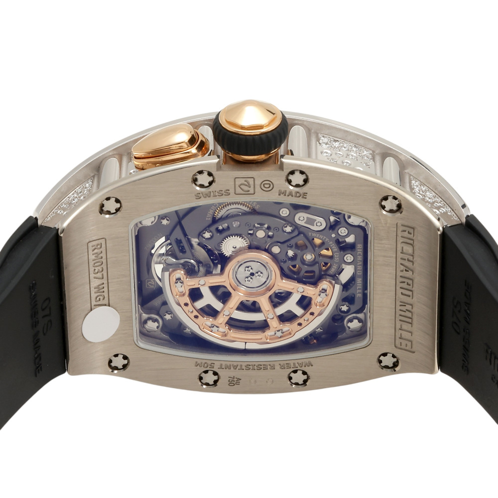 RM37 White Gold Skeletonized Dial Function Selector Full Factory Diamond Case 52.6mm
