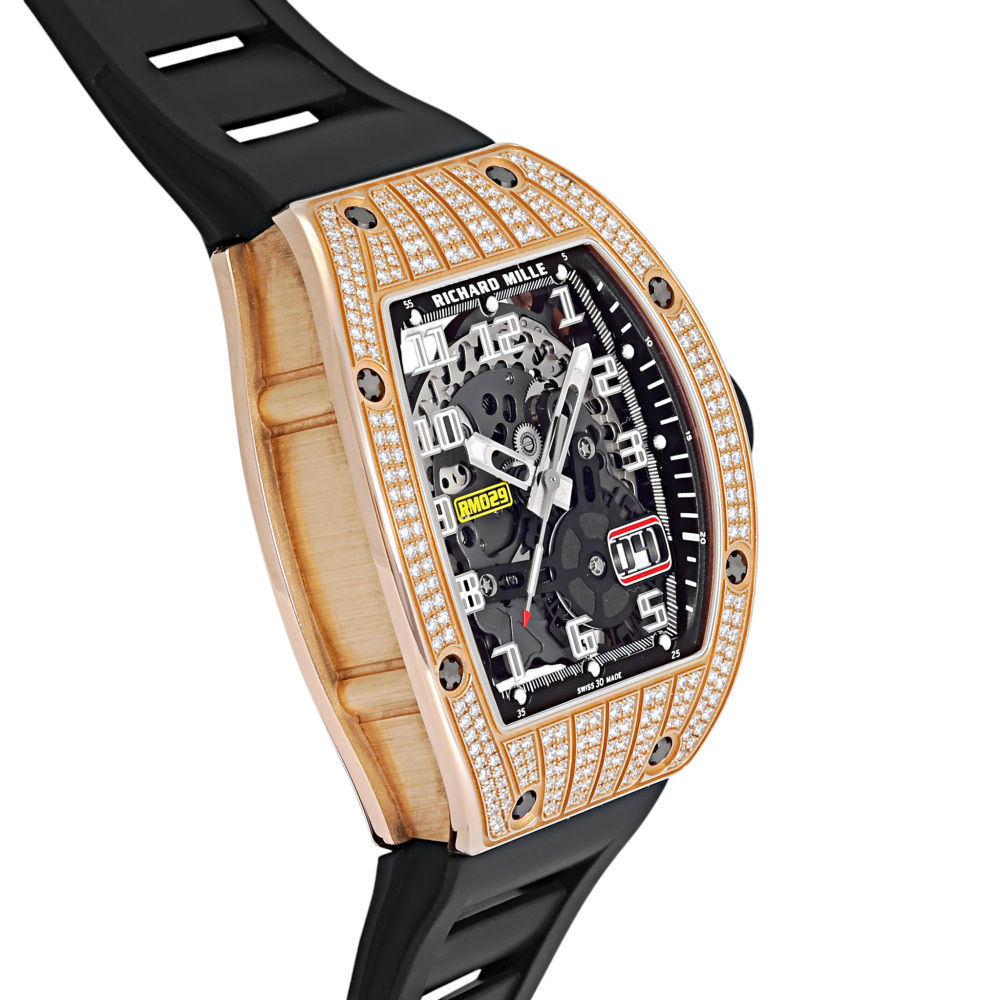 w260608-3 RM29 Rose Gold Skeletonized Dial Full Factory Diamond Case Automatic 48mm